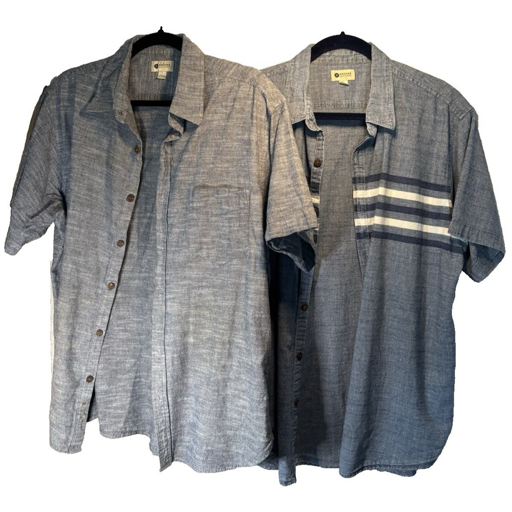 Haggar Mens button‎ down denim-lite cool short sleeve BUNDLE Large